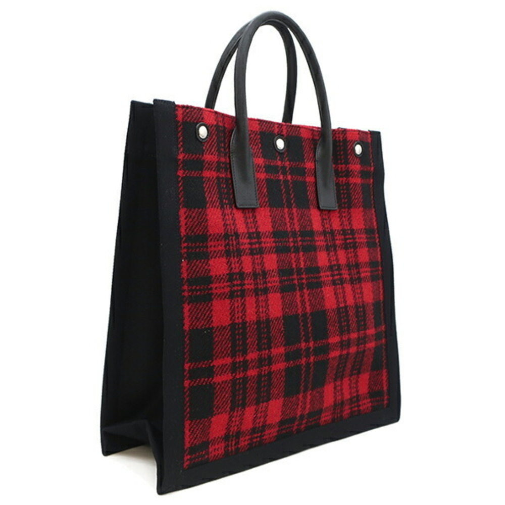 Saint Laurent Red Tote Bag Wool Black Check Gauche Yves Rive